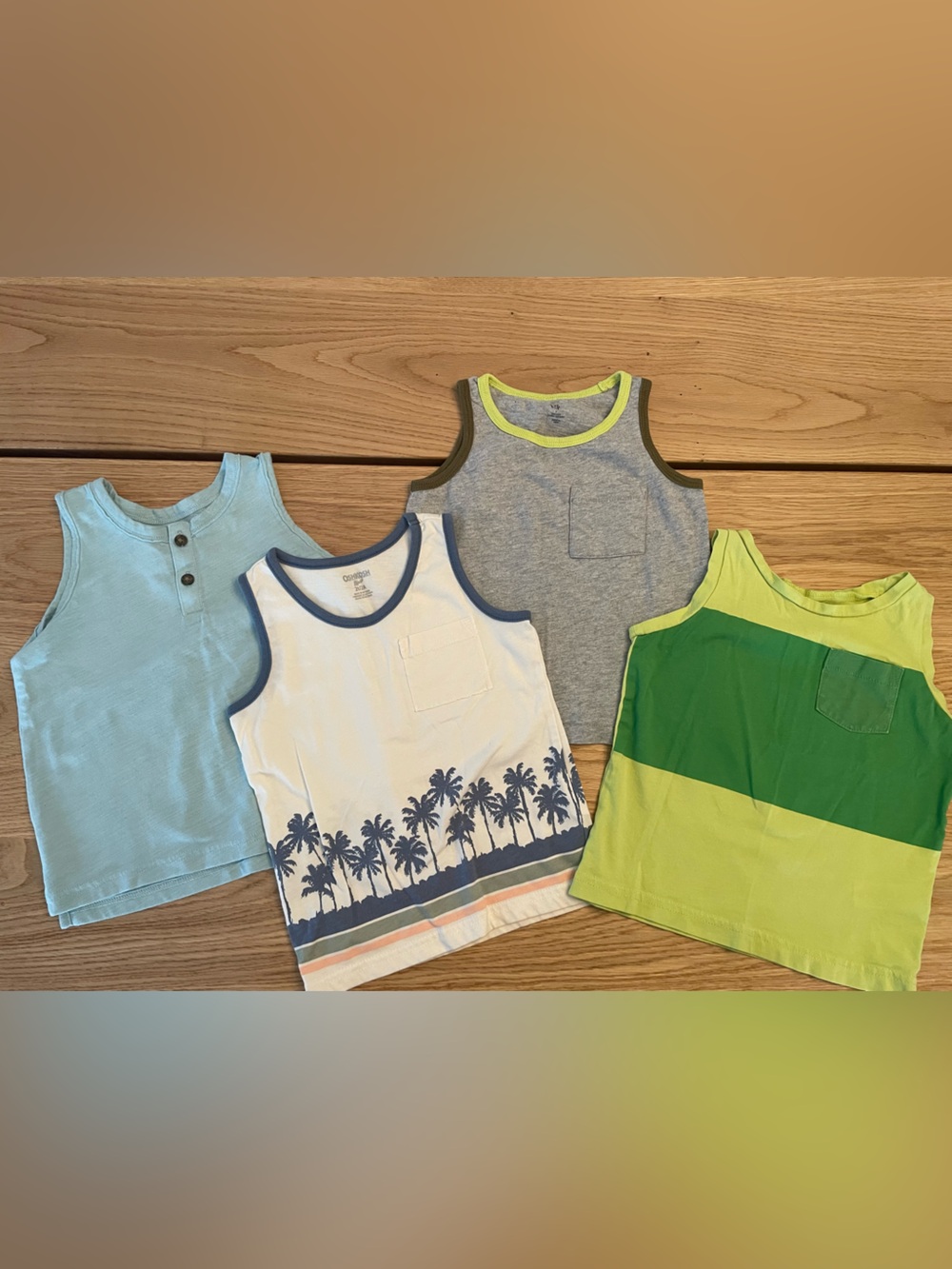 Kids 4-Pack Tank Tops — Mixed Blue, White & Green Colors